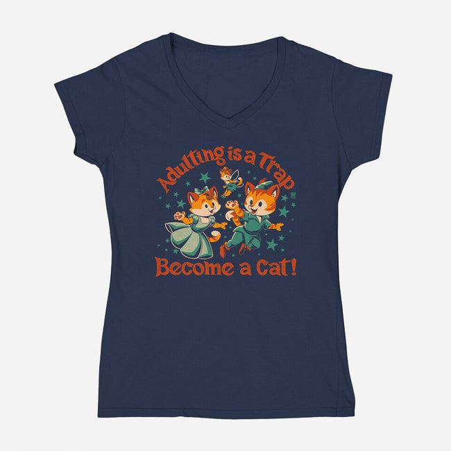 Become A Cat-Womens-V-Neck-Tee-worlddominationforcats