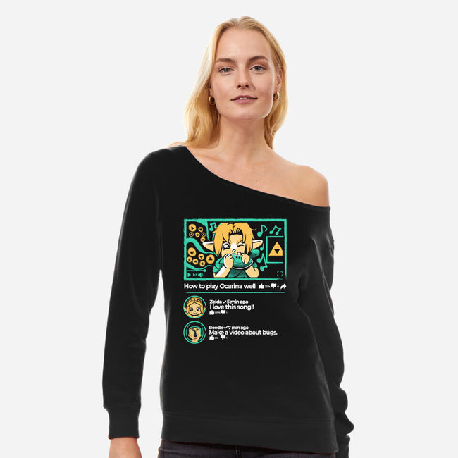 How To Play Ocarina Well-Womens-Off Shoulder-Sweatshirt-Sketchdemao