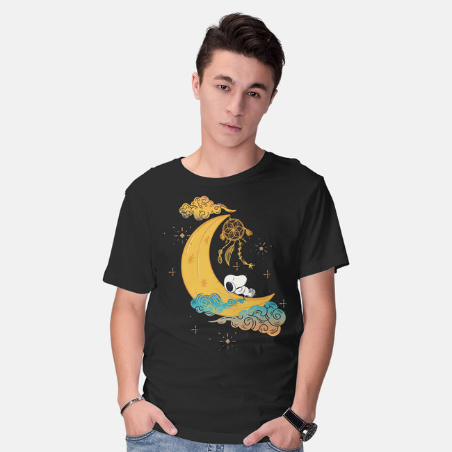 Snoopy Moon-Mens-Basic-Tee-MaxoArt