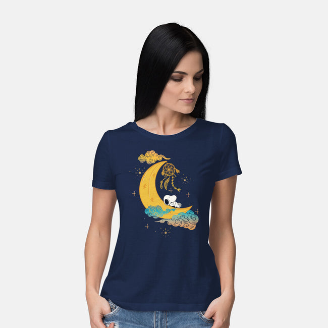 Snoopy Moon-Womens-Basic-Tee-MaxoArt