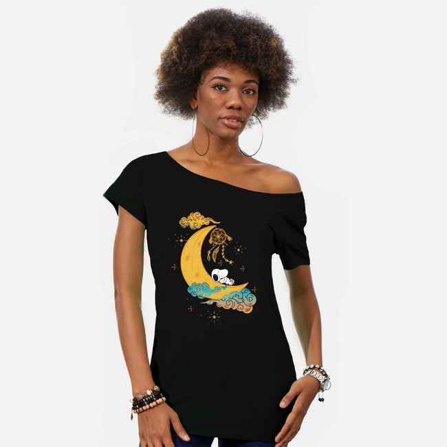 Snoopy Moon-Womens-Off Shoulder-Tee-MaxoArt