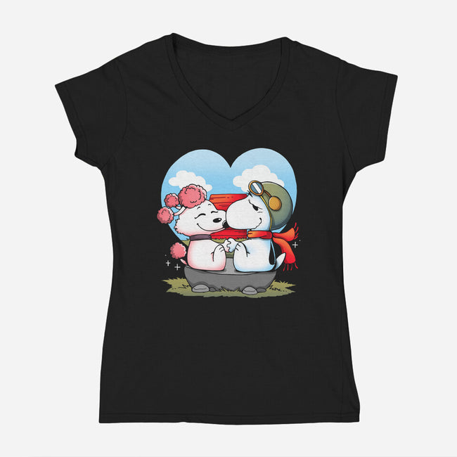 Valentine Dogs-Womens-V-Neck-Tee-Vallina84