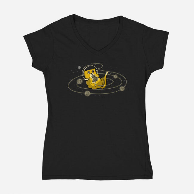 Space Cat-Womens-V-Neck-Tee-sebasebi