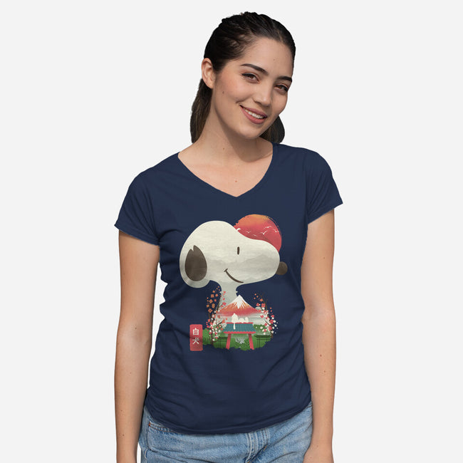 Ukiyo-e Good Dog-Womens-V-Neck-Tee-dandingeroz