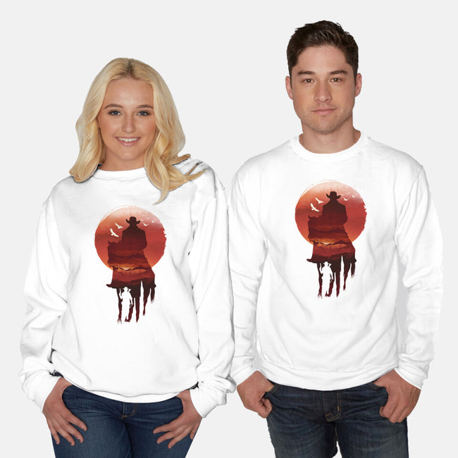 Red Sunset Cowboy-Unisex-Crew Neck-Sweatshirt-dandingeroz