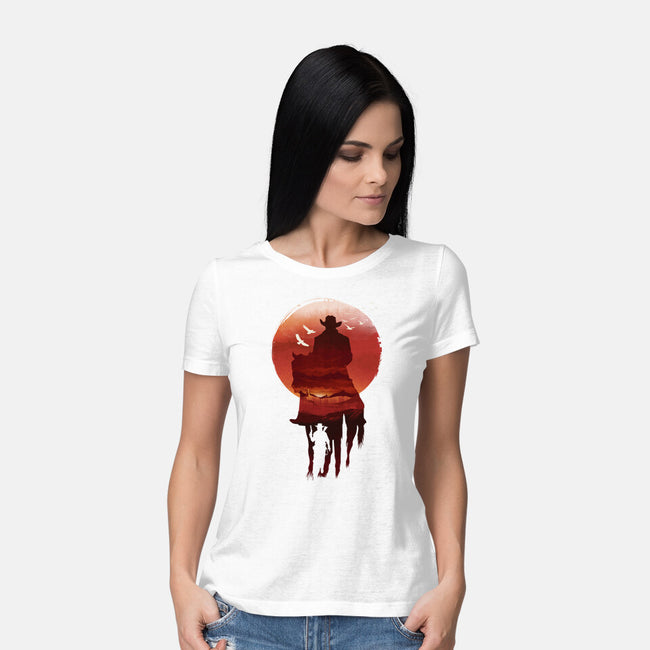 Red Sunset Cowboy-Womens-Basic-Tee-dandingeroz