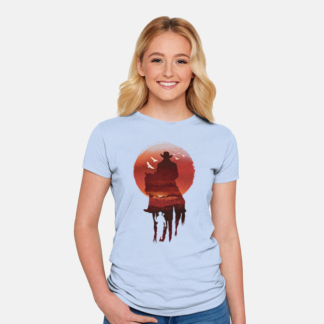 Red Sunset Cowboy-Womens-Fitted-Tee-dandingeroz