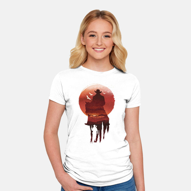 Red Sunset Cowboy-Womens-Fitted-Tee-dandingeroz