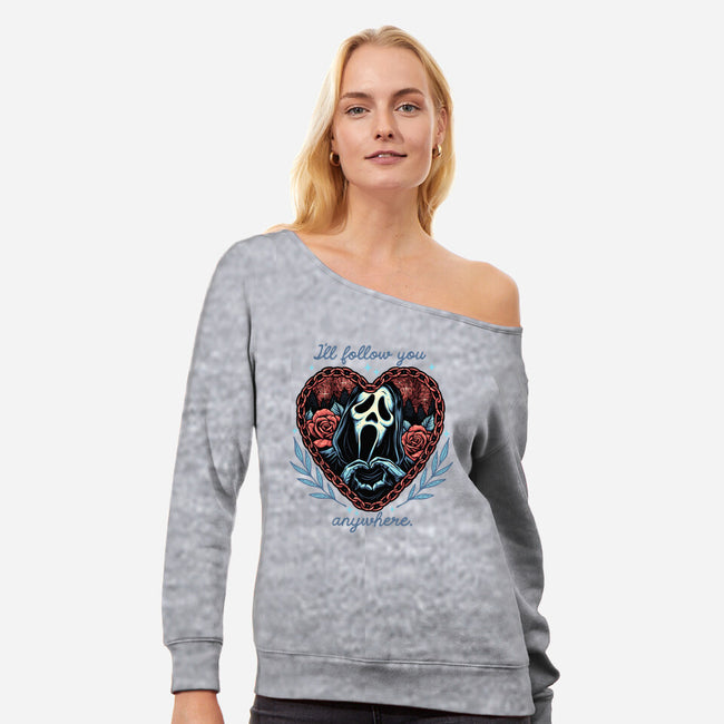 Following Anywhere-Womens-Off Shoulder-Sweatshirt-glitchygorilla