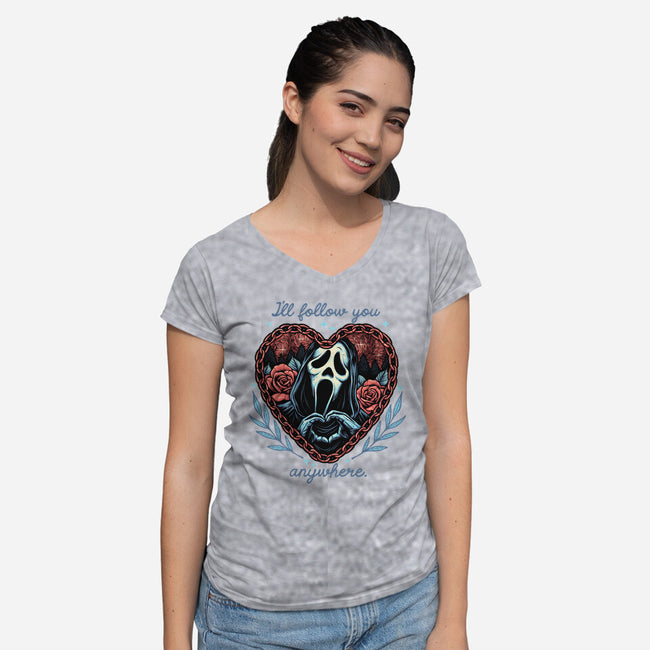 Following Anywhere-Womens-V-Neck-Tee-glitchygorilla