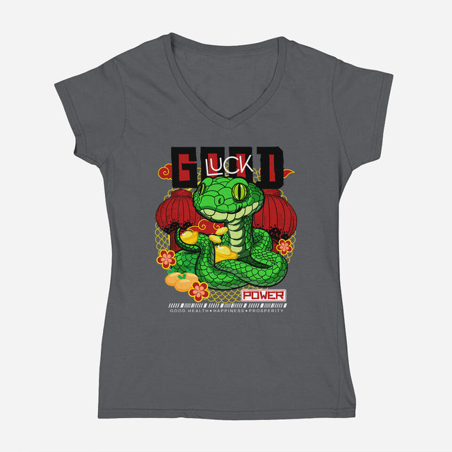 Good Luck Snake-Womens-V-Neck-Tee-bloomgrace28