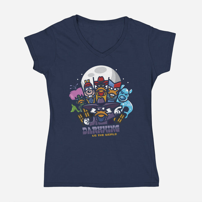 Darkwing Vs The World-Womens-V-Neck-Tee-jrberger