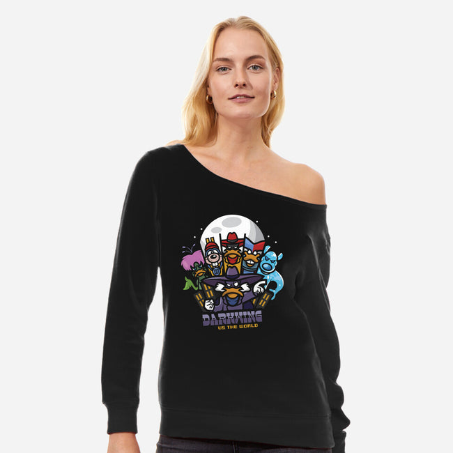 Darkwing Vs The World-Womens-Off Shoulder-Sweatshirt-jrberger