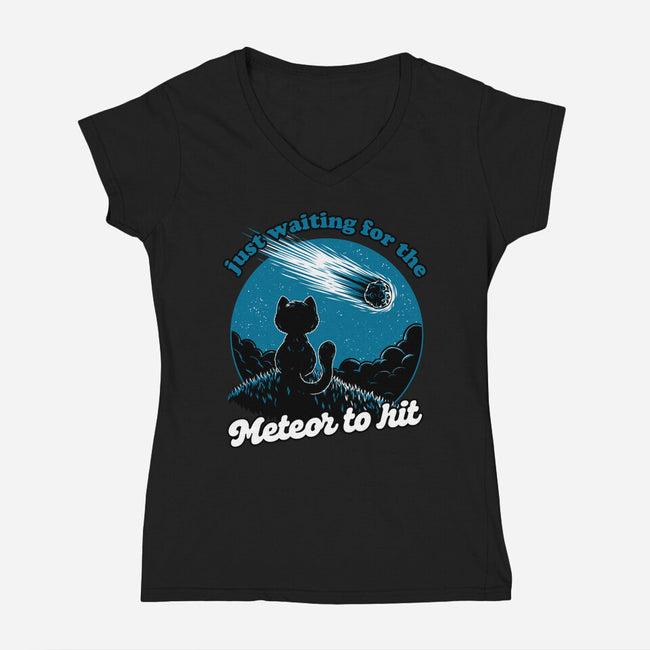 Cat Waiting The Meteor-Womens-V-Neck-Tee-Studio Mootant