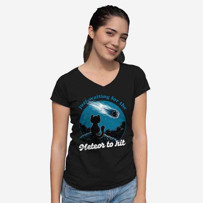 Cat Waiting The Meteor-Womens-V-Neck-Tee-Studio Mootant