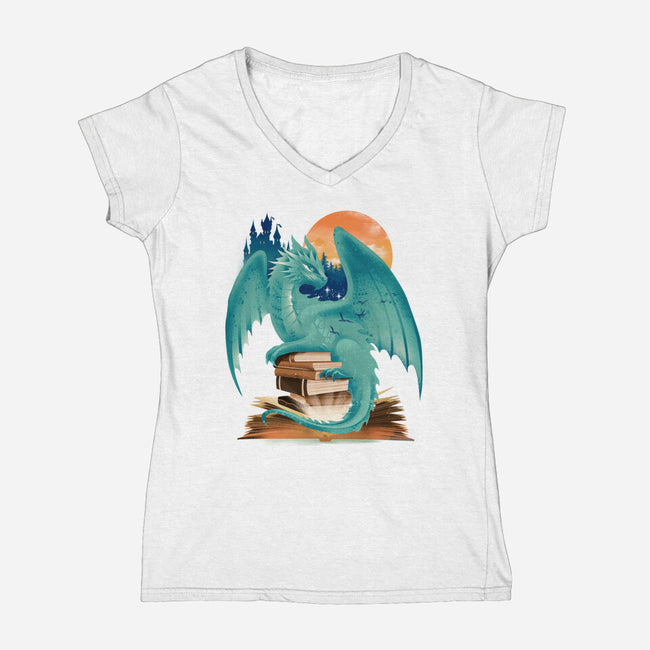 Book Of Dragon And Fantasy-Womens-V-Neck-Tee-dandingeroz