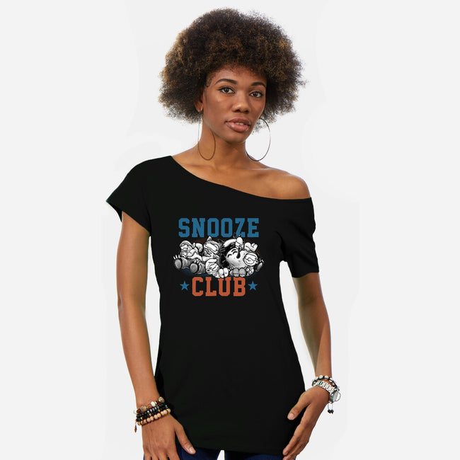 Snooze Club-Womens-Off Shoulder-Tee-glitchygorilla