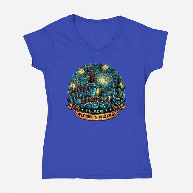 Home Of Witches And Wizards-Womens-V-Neck-Tee-glitchygorilla