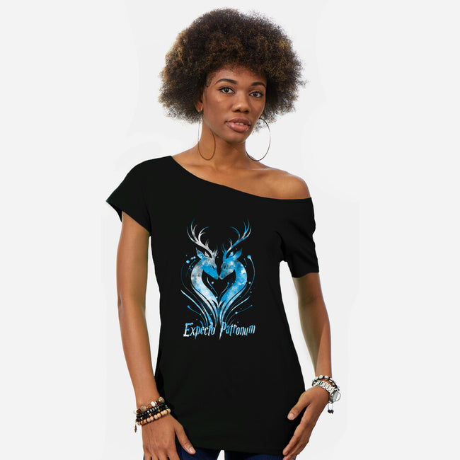 Expecto Patronum-Womens-Off Shoulder-Tee-kharmazero