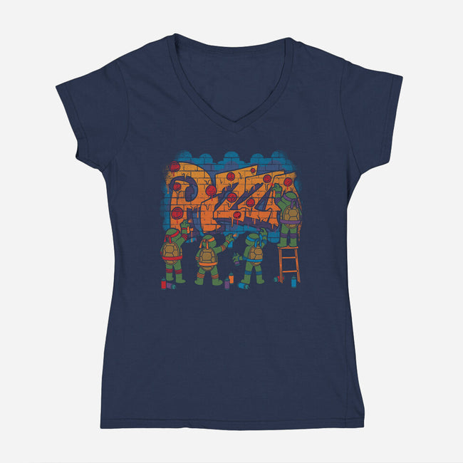 Pizza Turtle Graffiti-Womens-V-Neck-Tee-Studio Mootant