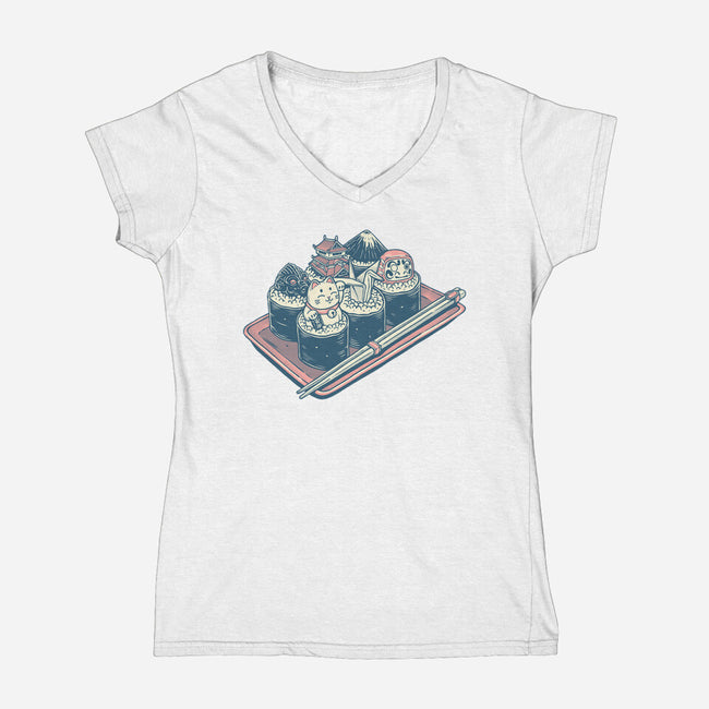 Sushi Family-Womens-V-Neck-Tee-glitchygorilla