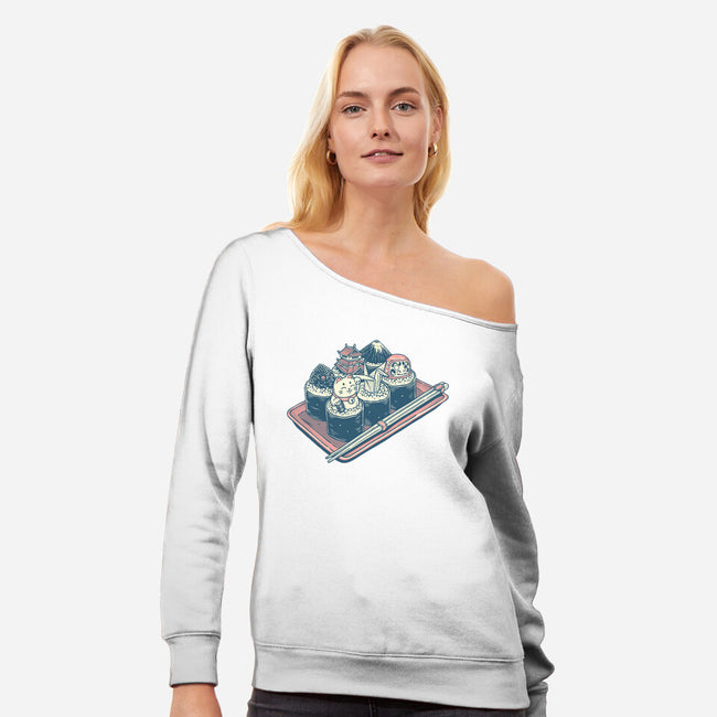 Sushi Family-Womens-Off Shoulder-Sweatshirt-glitchygorilla