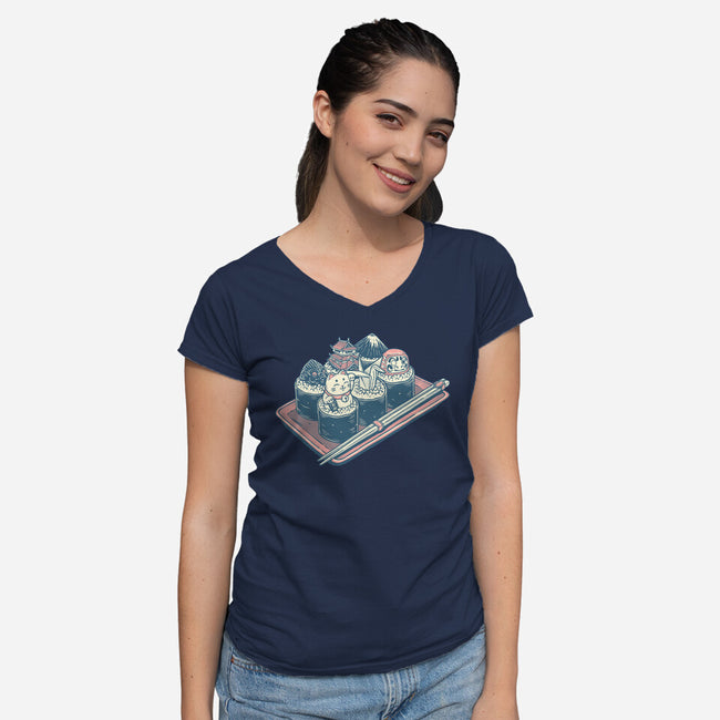 Sushi Family-Womens-V-Neck-Tee-glitchygorilla