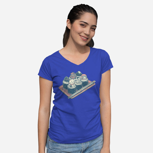 Sushi Family-Womens-V-Neck-Tee-glitchygorilla