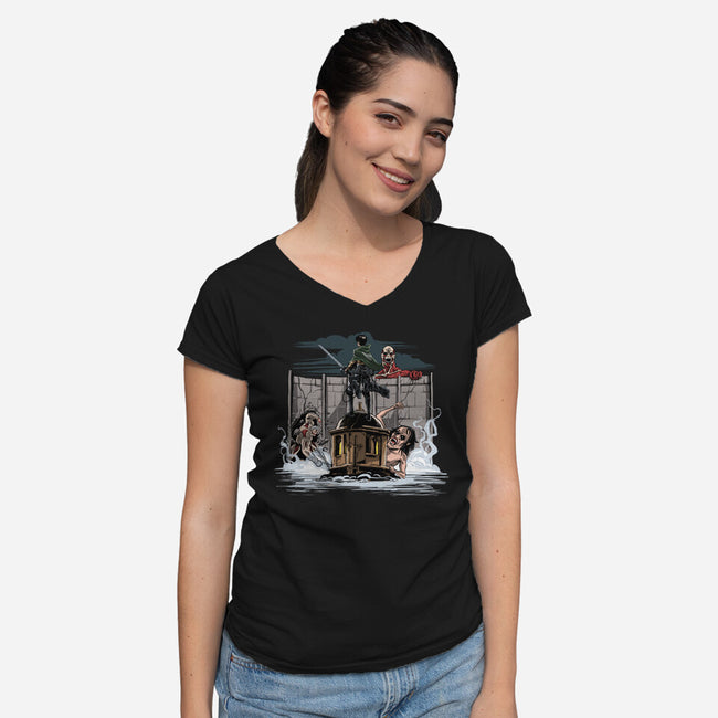 Wanderer Above The Sea Of Titans-Womens-V-Neck-Tee-zascanauta