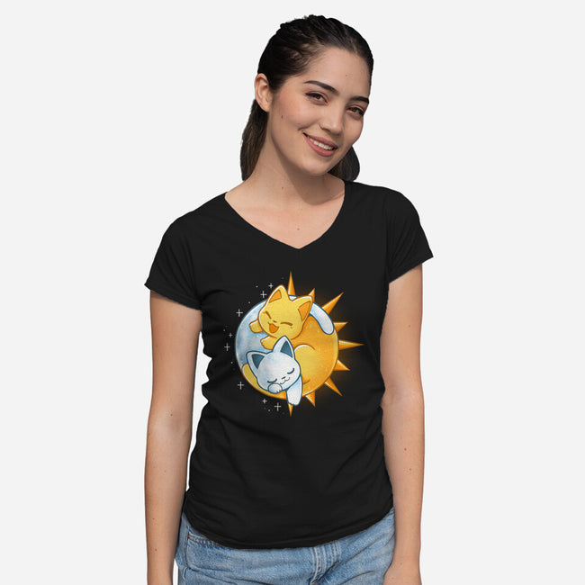 Sun Moon Kitten-Womens-V-Neck-Tee-Vallina84