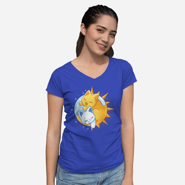 Sun Moon Kitten-Womens-V-Neck-Tee-Vallina84