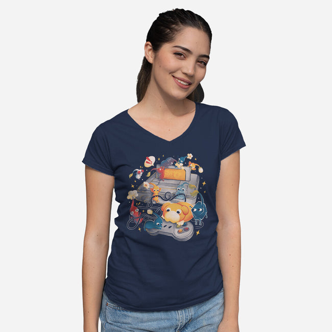 Tiny Gamers-Womens-V-Neck-Tee-eduely