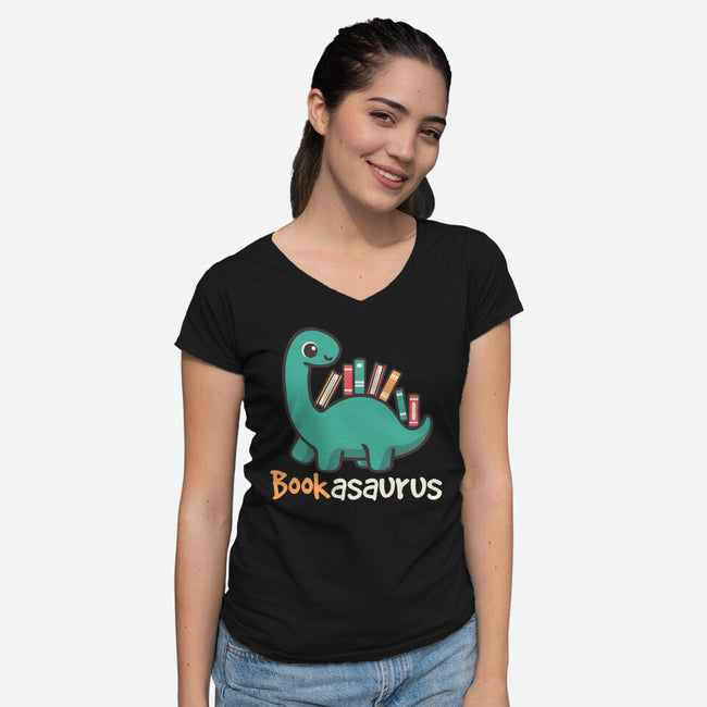 Bookasaurus-Womens-V-Neck-Tee-NemiMakeit