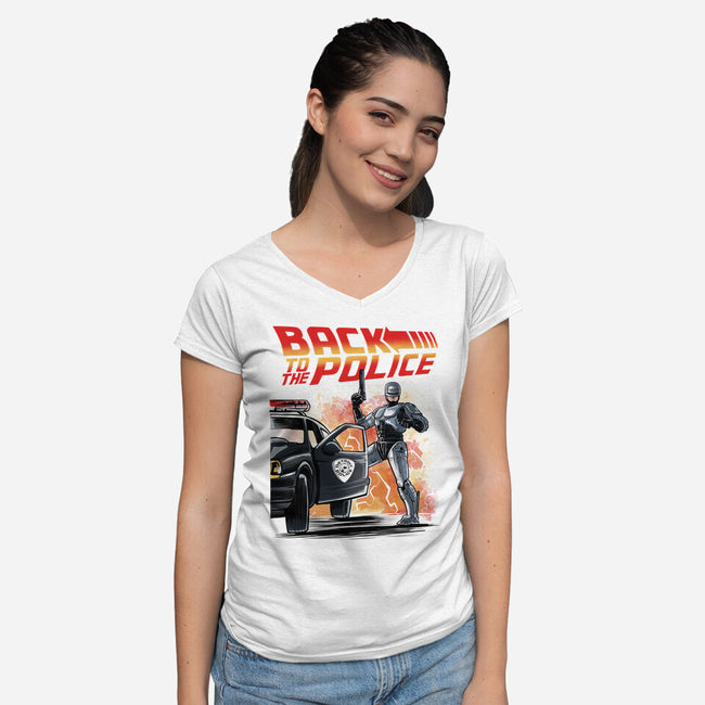 Back To The Police-Womens-V-Neck-Tee-zascanauta