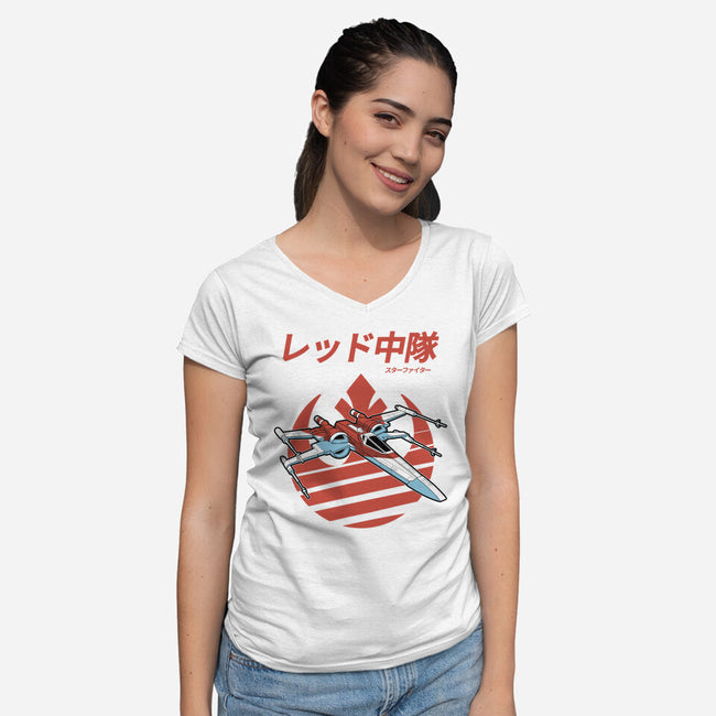 X-Wing Starfighter-Womens-V-Neck-Tee-Astrobot Invention