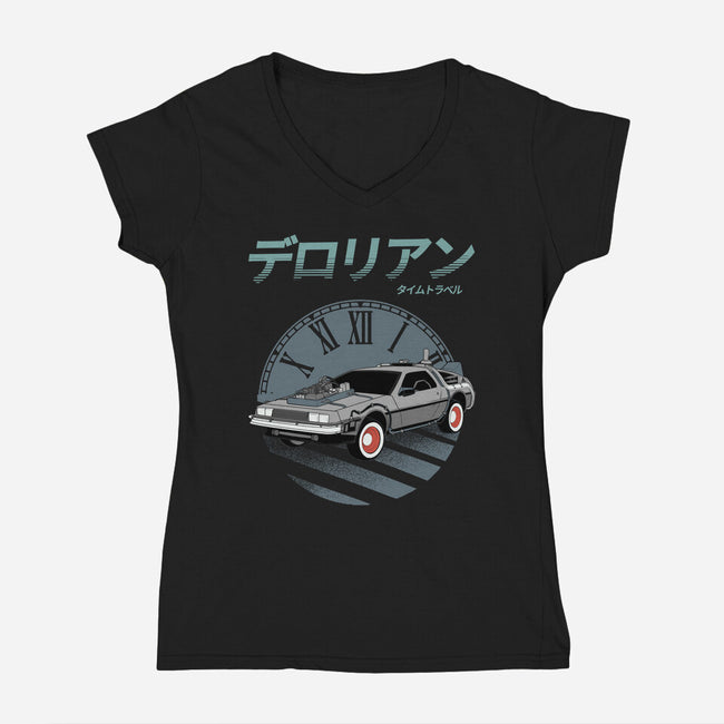 Time Travel Adventure 2-Womens-V-Neck-Tee-Astrobot Invention