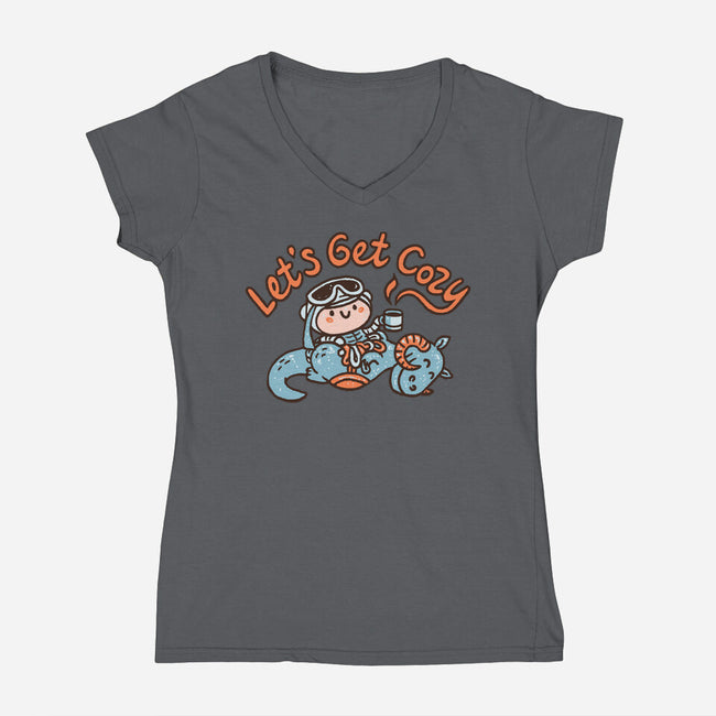 Lets Get Cozy-Womens-V-Neck-Tee-Wenceslao A Romero