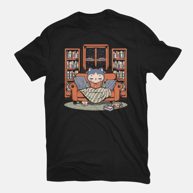 Cozy Book Winter Cat-Mens-Heavyweight-Tee-Studio Mootant