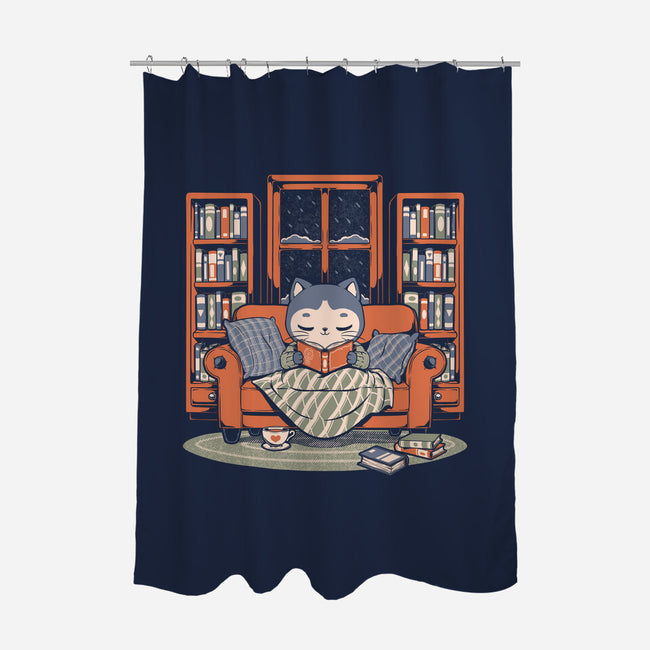 Cozy Book Winter Cat-None-Polyester-Shower Curtain-Studio Mootant