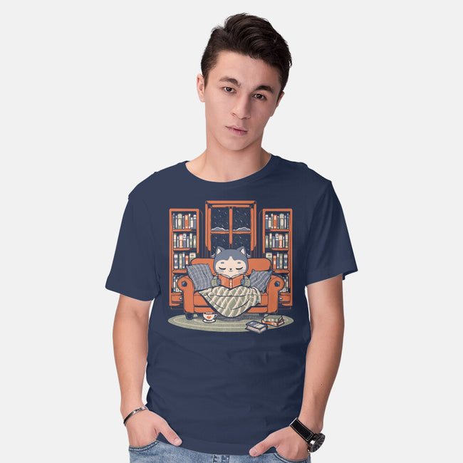 Cozy Book Winter Cat-Mens-Basic-Tee-Studio Mootant