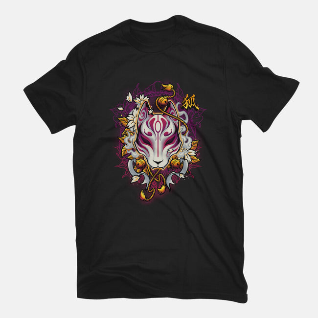 Kitsune Fox Spirit Mask-Womens-Fitted-Tee-Angoes25