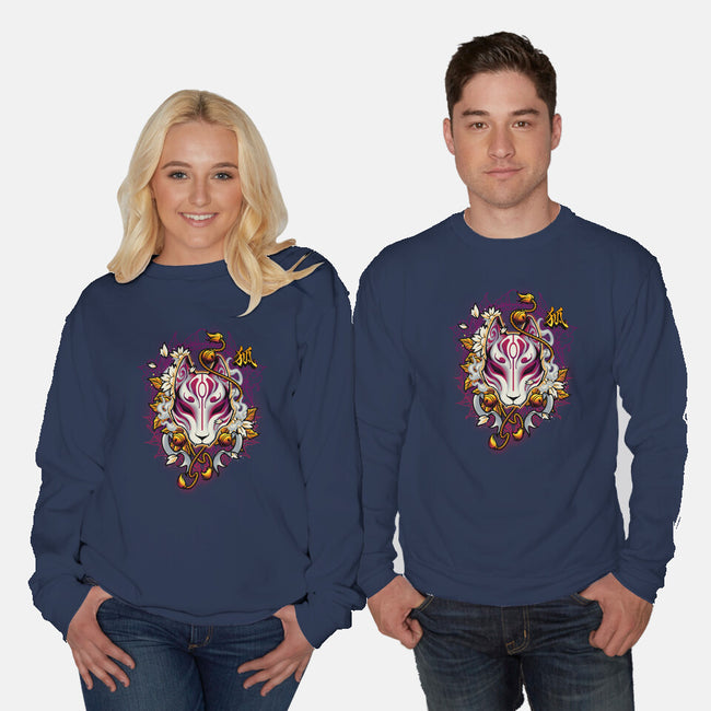 Kitsune Fox Spirit Mask-Unisex-Crew Neck-Sweatshirt-Angoes25