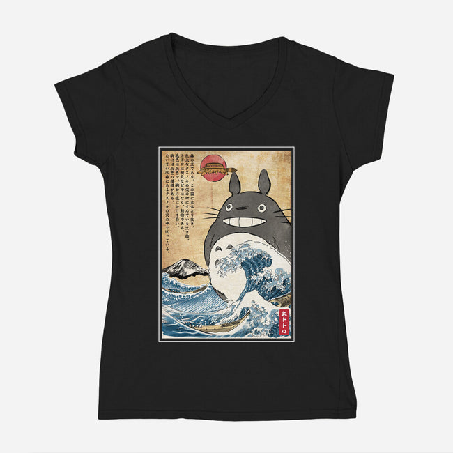 My Neighbor In Japan Woodblock-Womens-V-Neck-Tee-DrMonekers