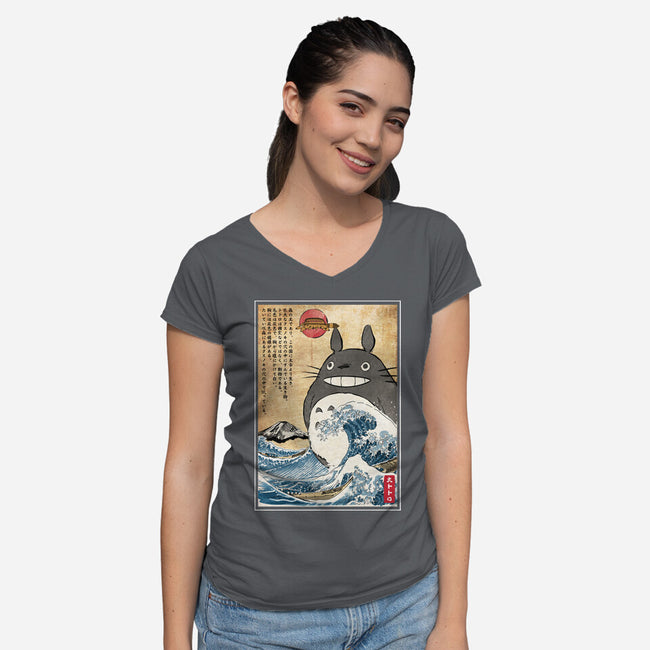 My Neighbor In Japan Woodblock-Womens-V-Neck-Tee-DrMonekers