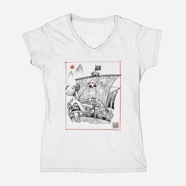 Going Merry Sumi-E-Womens-V-Neck-Tee-Astrobot Invention