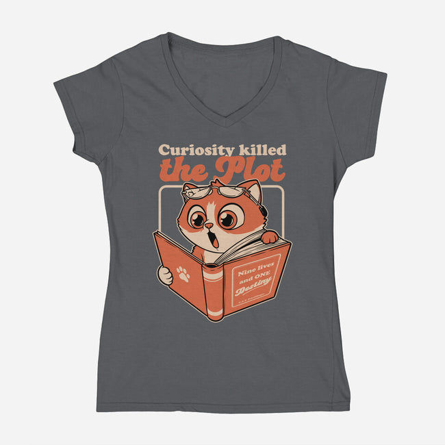 Curious Cat Book-Womens-V-Neck-Tee-Studio Mootant