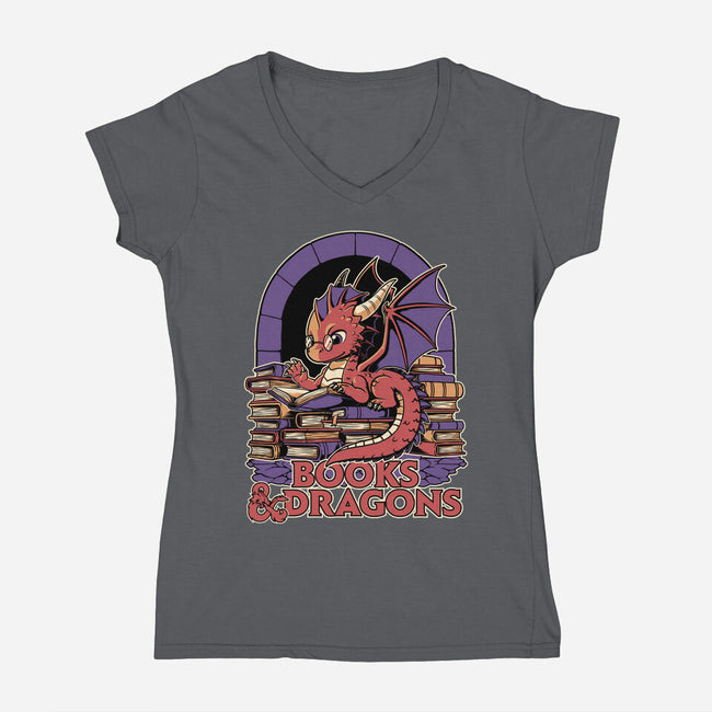 Books And Dragons-Womens-V-Neck-Tee-Studio Mootant