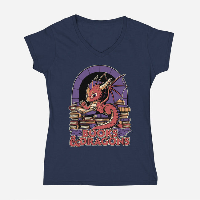 Books And Dragons-Womens-V-Neck-Tee-Studio Mootant