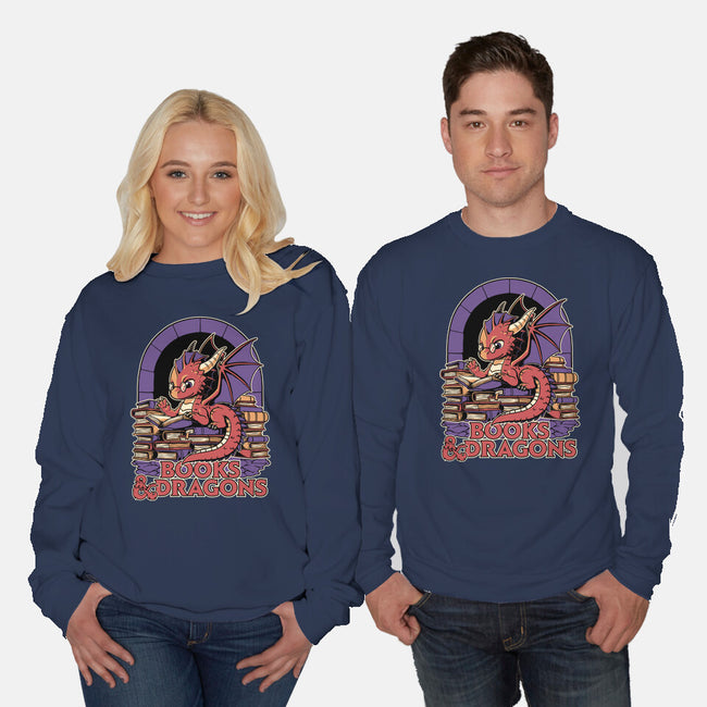 Books And Dragons-Unisex-Crew Neck-Sweatshirt-Studio Mootant