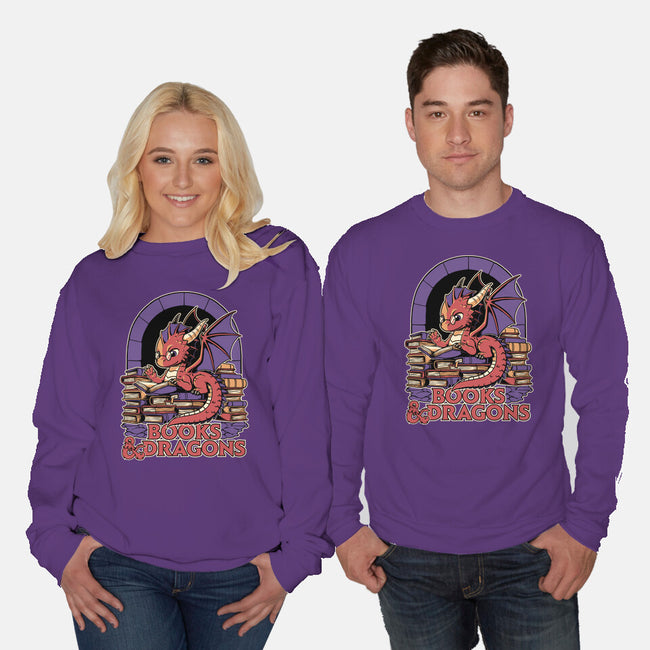 Books And Dragons-Unisex-Crew Neck-Sweatshirt-Studio Mootant